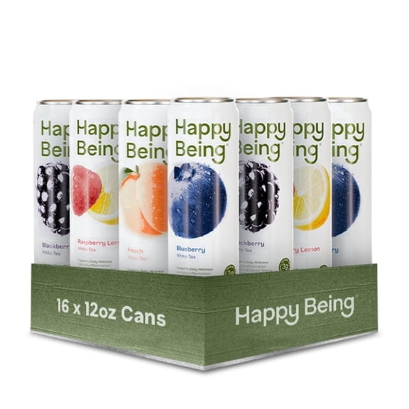 Happy Being White Tea Variety Pack Blueberry, Blackberry, Peach, Raspberry Lemon, Antioxidant & Polyphenol Rich, Infused with Turmeric, Elderberry, Plant-Based (16 Pack)