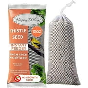 Happy Wings 13oz No Grow Prefilled Thistle Seed (Nyjer) Bird Food Sock Feeder - Wild Bird Seed - Dry