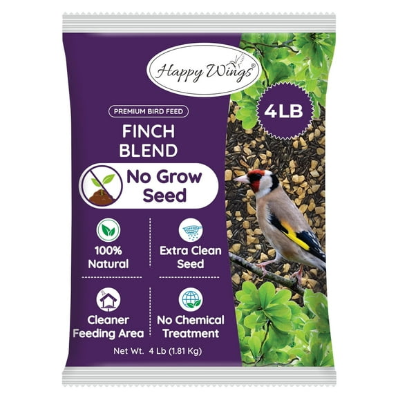 Happy Wings 4lbs No Grow Finch Blend (Sunflower Hearts/Kernels and Nyjer Seed Mix) & Feeders Wild Bird Seed -Food for Wild Birds, Dry