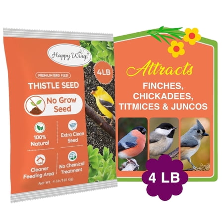 Happy Wings 4lbs No Grow Nyjer Seed Bird Food Outdoor Feeders for Wild Bird Seed - New