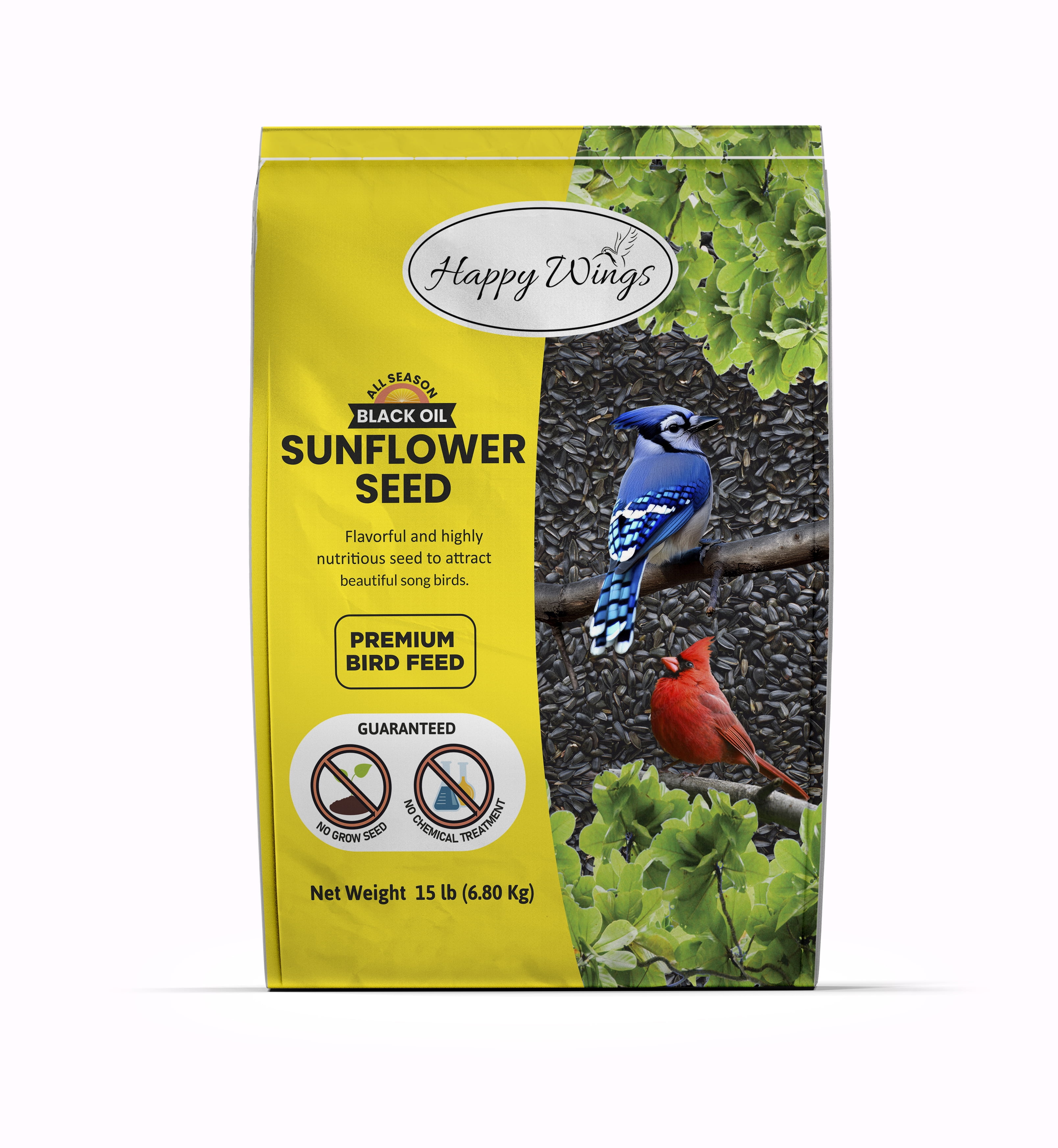 Happy Wings Black Oil Sunflower Bird Food, No Growth Seed, New 15 lb
