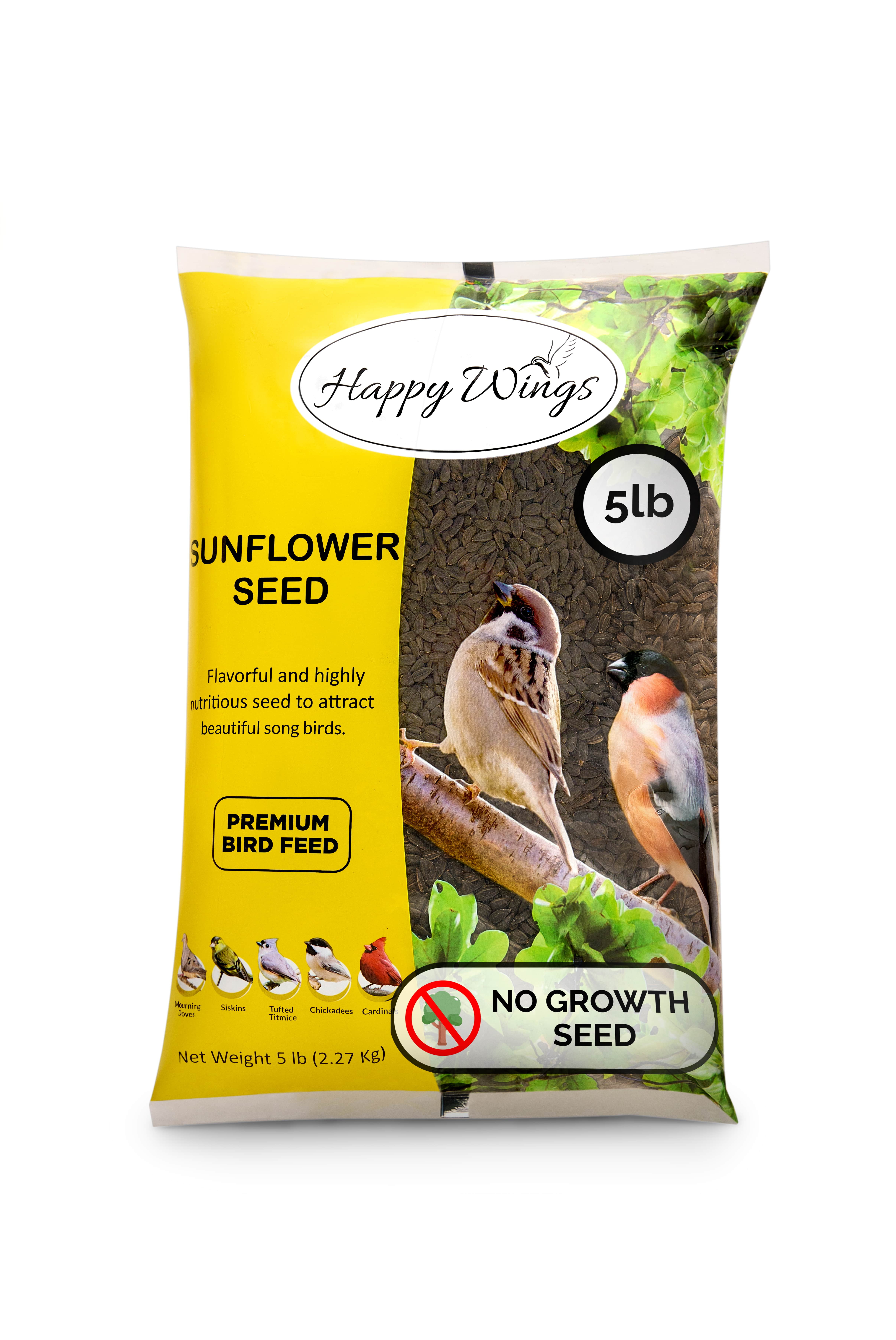 Happy Wings Black Oil Sunflower Bird Food, No Growth Seed, New 5 lb