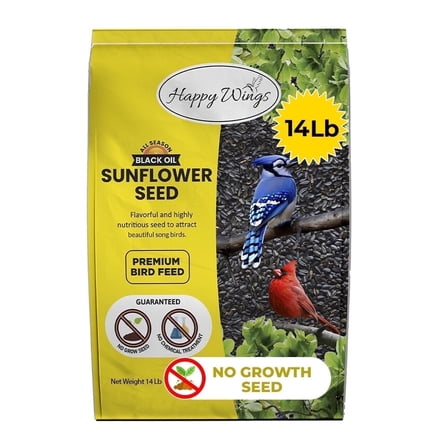 Happy Wings Sunflower Seeds 14 lb No Grow Birdseed, Wild Bird Food. Dry, New