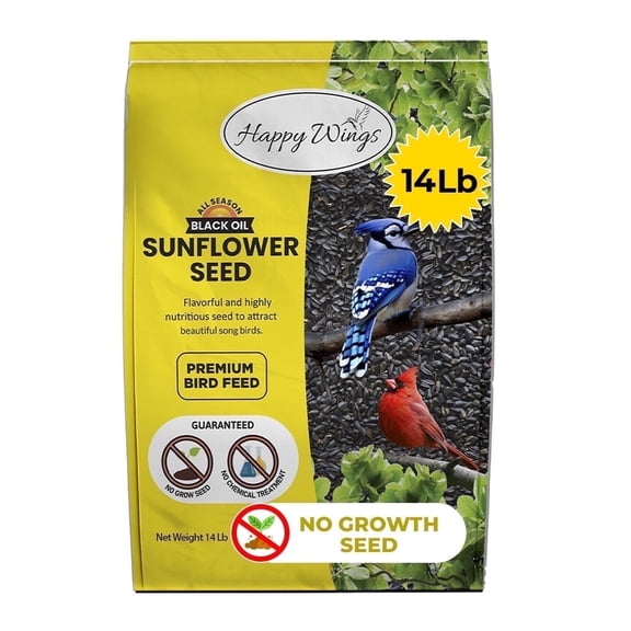 Happy Wings Sunflower Seeds 14 lb No Grow Birdseed, Wild Bird Food. Dry, New