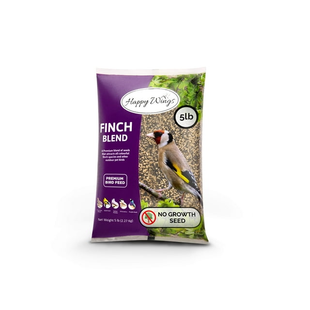 Happy Wings Finch Blend Bird Food, Mix of Nyjer & Sunflower Kernels, No Growth Seed, Dry 5 lb