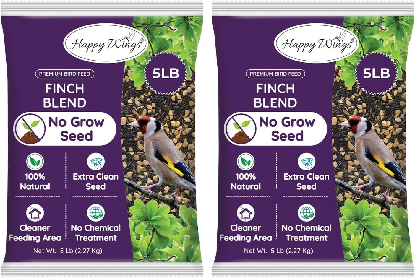 Happy Wings Finch Blend Bird Food, Mix of Sunflower Hearts/Kernels and Nyjer Seed, 10 Pounds- 5 Pounds Combo Pack of 2 | No Grow Seed for Wild Birds