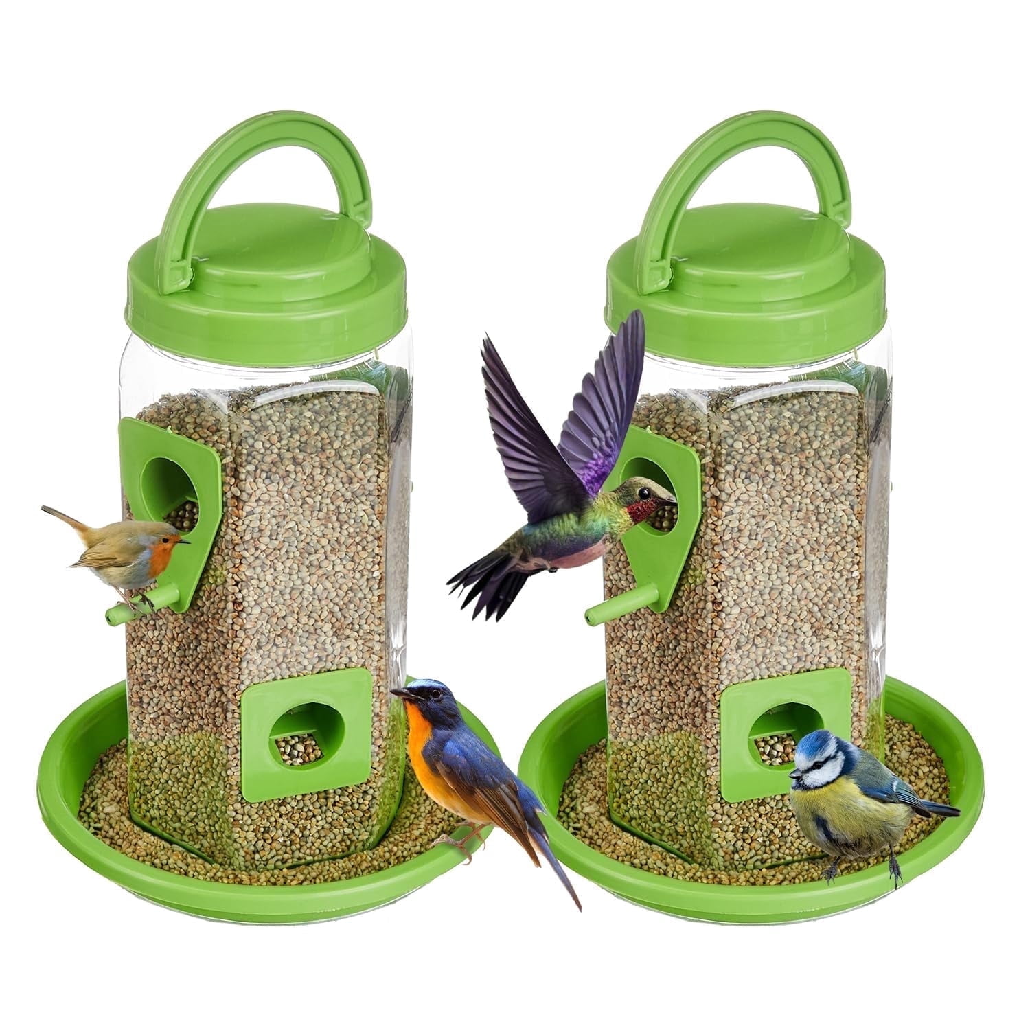 Happy Wings Hanging Bird Feeder Set of 2 - Plastic Bird Feeder - 500gm Capacity