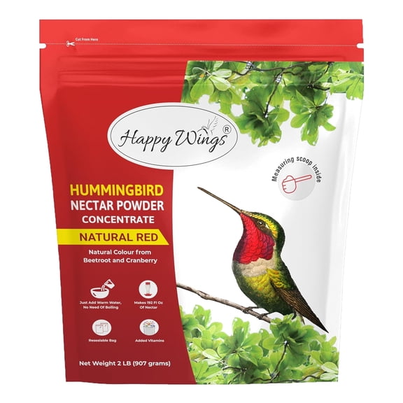 Happy Wings Hummingbird Red Powder Concentrate, Wild Bird Feed, 32 oz. Pack (2 lb) Makes 192 fl oz of Nectar, New, Dry, All Life Stages