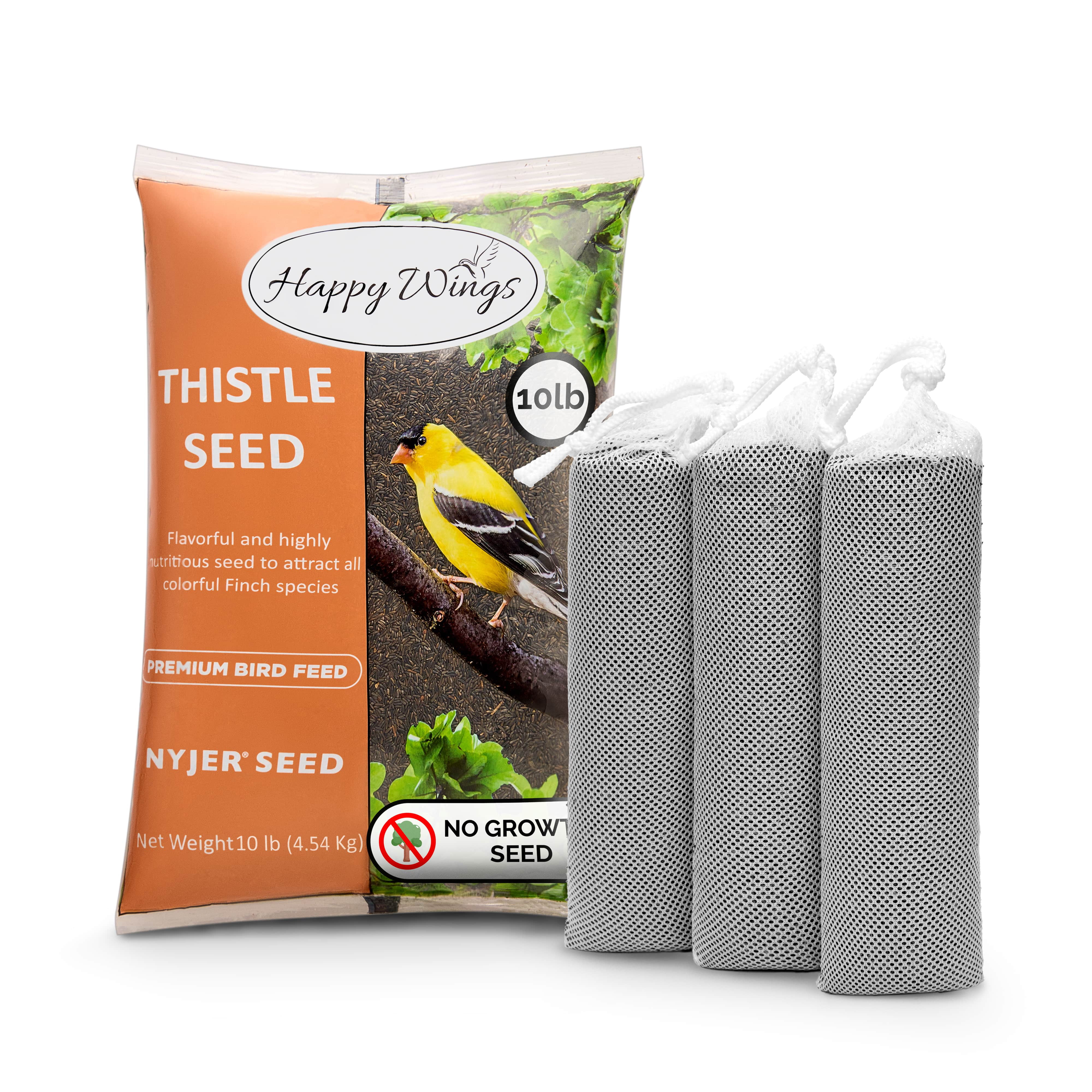 Happy Wings Nyjer Seeds Bird Food with Mesh Sock Bird Feeder, No Growth