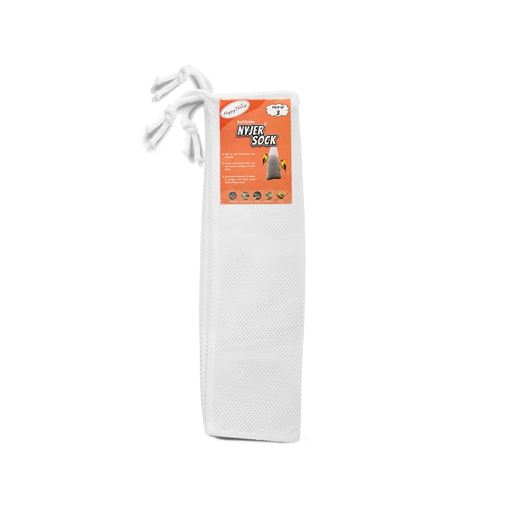 White Mesh Hanging Nyjer Sock Bird Feeder, 3-Pack