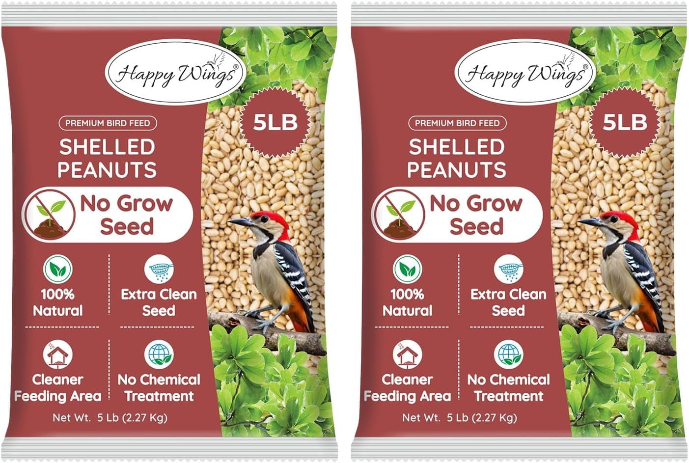 Happy Wings Shelled Peanuts Seeds Combo Wild Bird Food - 10 Pounds- 5 Pounds Combo Pack of 2 I No Grow Seed I Bird Food for Wild Birds