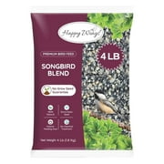 Happy Wings Songbird Blend Bird Food, Mix of Sunflower Seeds/Kernels, Safflower & Peanuts, 4 Pounds | No Grow Seed | Birdfood for Wild Birds, Dry