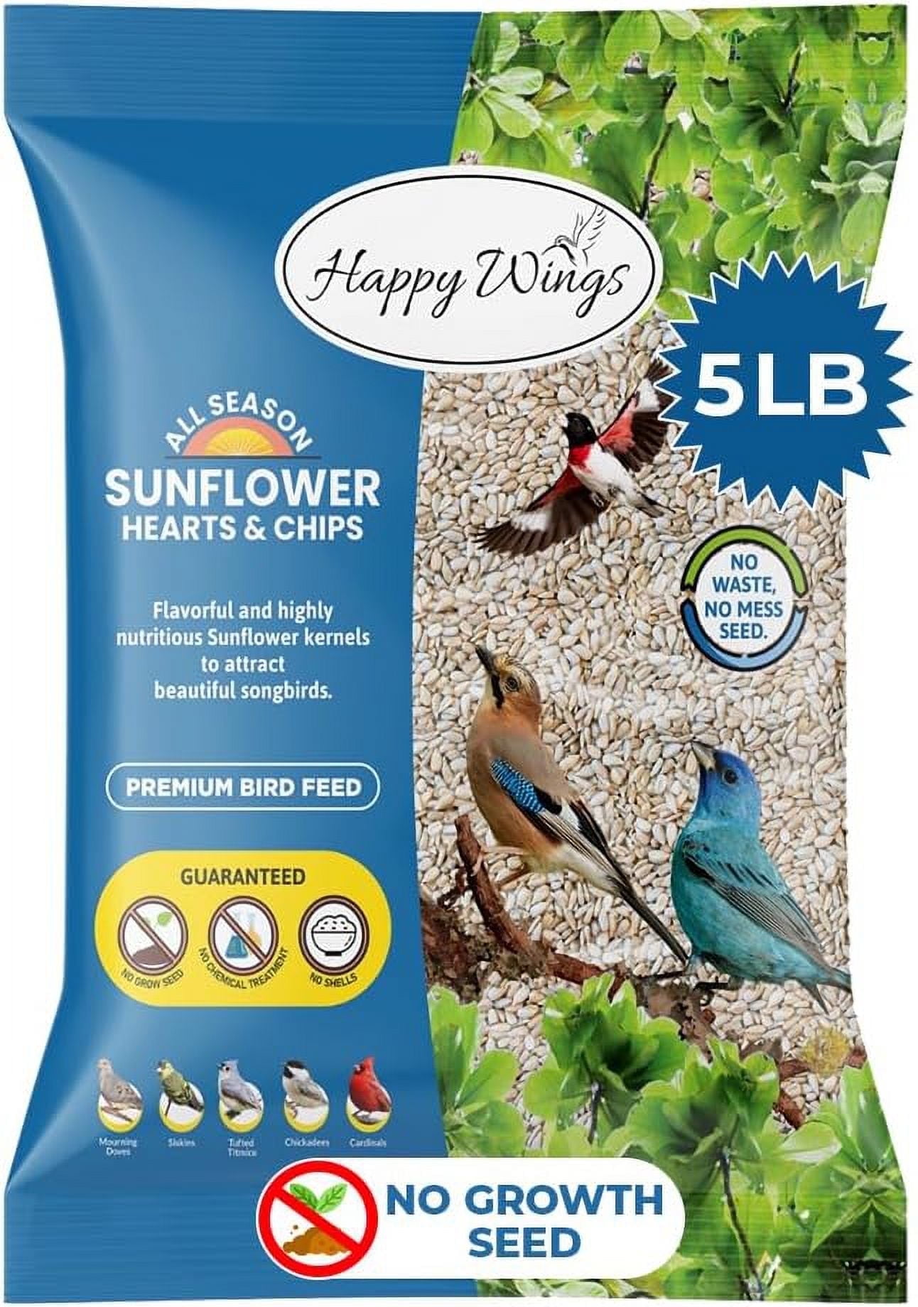 Happy Wings Sunflower Hearts & Chips, Sunflower Kernels, Wild Bird Feed and Seed, 5 lb. Bag, Dry
