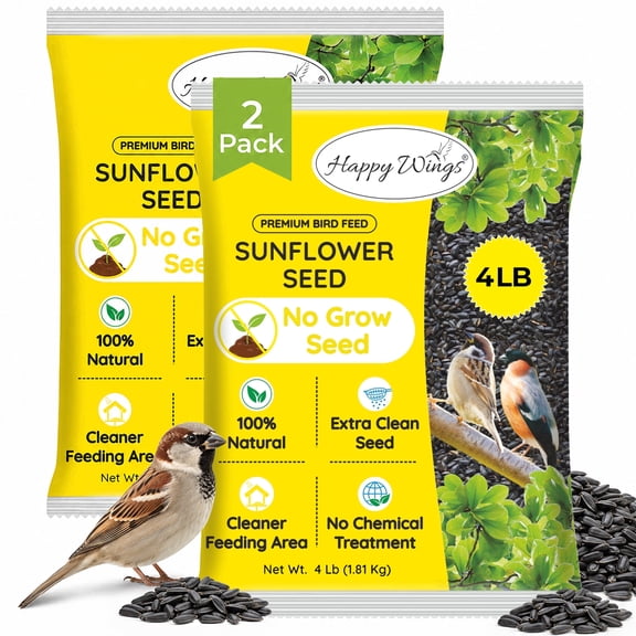 Happy Wings Sunflower Seeds 4 lb No Grow Birdseed, Wild Bird Food. Dry, New, 2 Pack