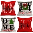 thumbnail image 1 of Happy Winter Farmhouse Pillow Covers 18"x18" Set of 4 Let it Snow Merry Christmas Pine Tree Throw Pillow Cover Cushion Case Cotton Linen Red Xmas Home Decorative (Joy, 18" x 18"), 1 of 5