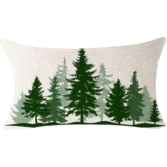 Happy Winter Merry Christmas Pine Tree Decorative Throw Pillow Cover Cushion Case Cotton Linen for Outdoor Home Sofa 12 X 20 Inch (Beige Pine)