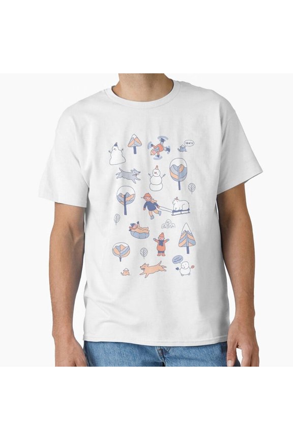 Happy Winter Time Cute Seasonal Holiday Snowy Artwork Unisex T-Shirt, up to size 5XL