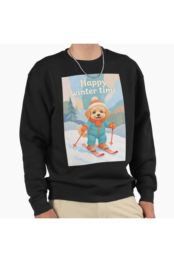 Happy Winter Time Golden Doodle Skiing Graphic Unisex Sweatshirt Retro Vintage Art G24440, Up to Size 5XL