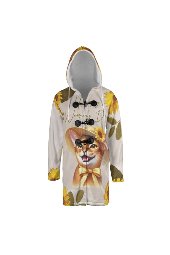 Happy Women's Day Abyssinian Sunflower Vintage Proud Mom All Over Print 3D Hooded Duffle Toggle Coat Cat Lover Kitten Owner Gifts - 02030