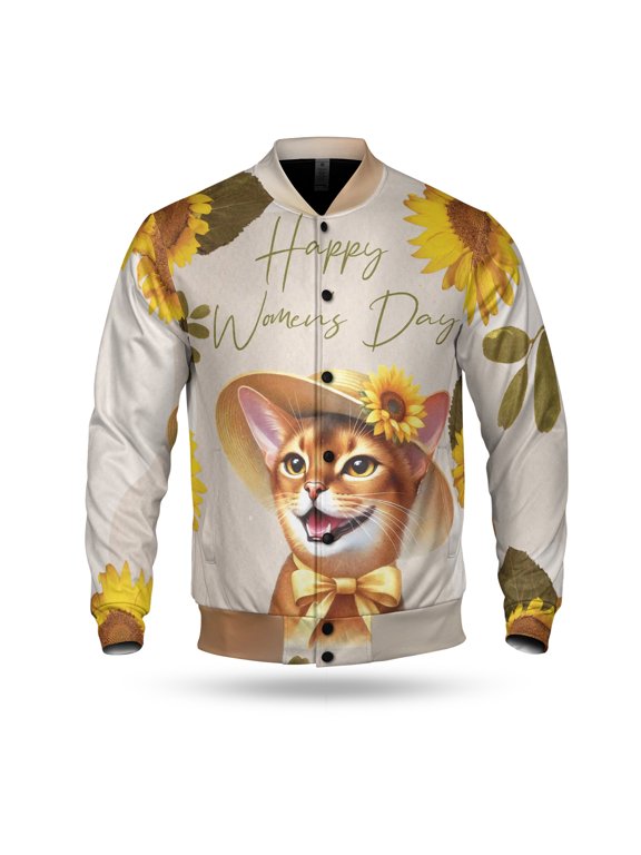 Happy Women's Day Abyssinian Sunflower Vintage Proud Mom All Over Print 3D Baseball Jacket Cat Lover Kitten Owner Gifts Bomber Jacket Softball - 02030