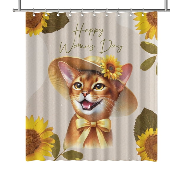 Happy Women's Day Abyssinian Sunflower Vintage Proud Mom Shower Curtain Cat Lover Kitten Owner Gifts Waterproof Bathroom Bathtub Curtain - 02030