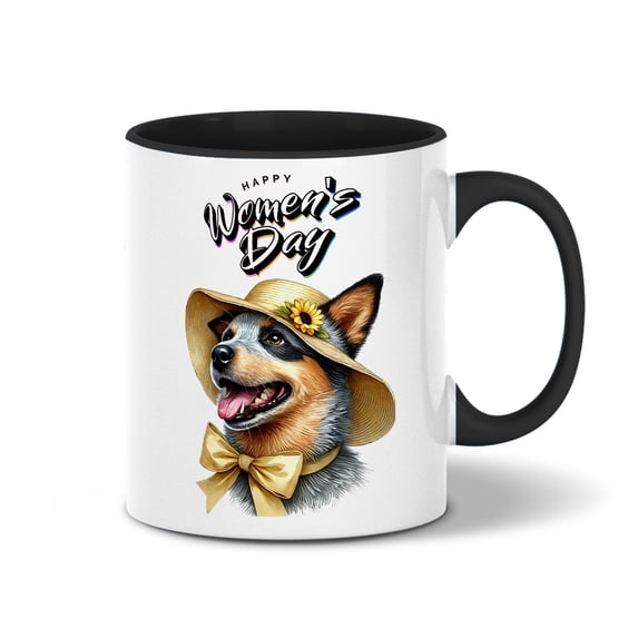 Happy Women's Day Australian Cattle Dog Sunflower Vintage Proud Mom 11oz Accent Two-tone Mug Heeler Lover Gifts Coffee Tea Cup - 02030