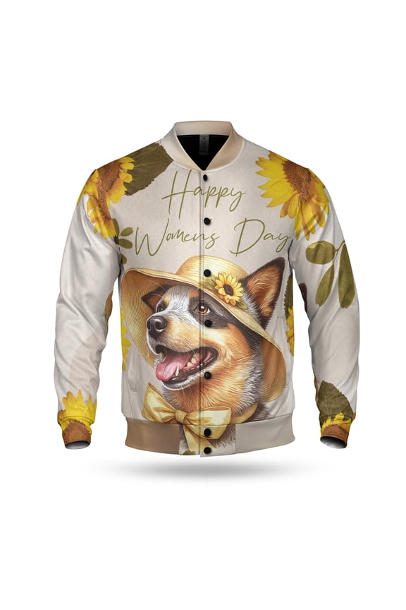 Happy Women's Day Australian Cattle Dog Sunflower Vintage Proud Mom All Over Print 3D Baseball Jacket Heeler Lover Gifts Bomber Jacket Softball - 02030