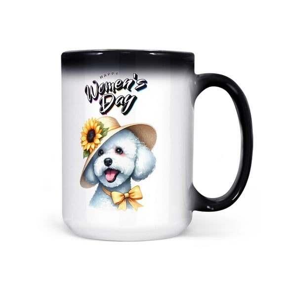 Happy Women's Day Bichon Frise Sunflower Vintage Proud Mom Heat Color Changing Mug Bichons Dog Lovers Gifts Idea Magic Coffee Mug - 02030