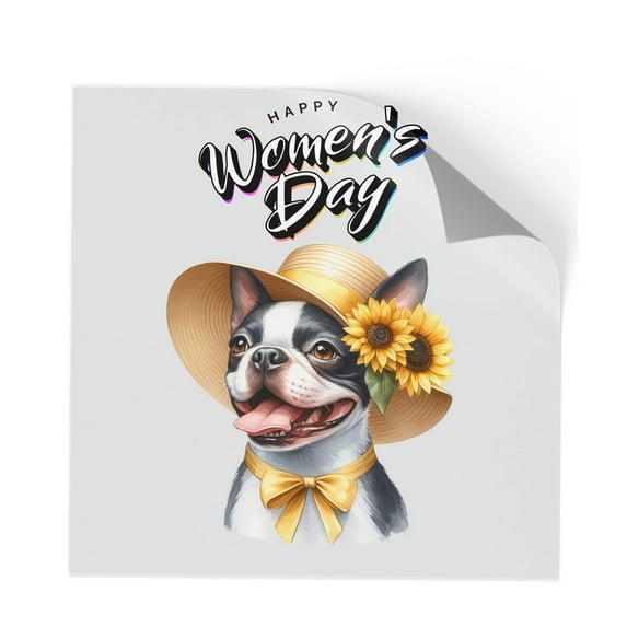 Happy Women's Day Boston Terrier Sunflower Vintage Proud Mom Cutout Transfer Sticker Gentleman Dog Lover Gifts Transparent Decal Art Decor - 02030