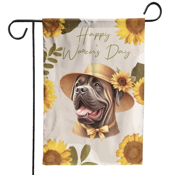 Happy Women's Day Cane Corso Sunflower Vintage Proud Mom Garden Flag 12x18in Double Sided Italian Mastiff Dog Lover Gifts Idea Outdoor Decor - 02030