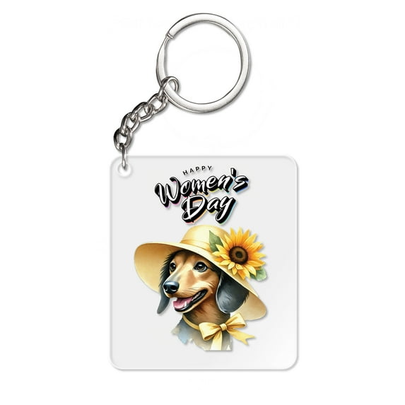 Happy Women's Day Dachshund Sunflower Vintage Proud Mom Acrylic Keychain Wiener Dog Lover Gifts Idea Collar Charm Tag Keyring - 02030