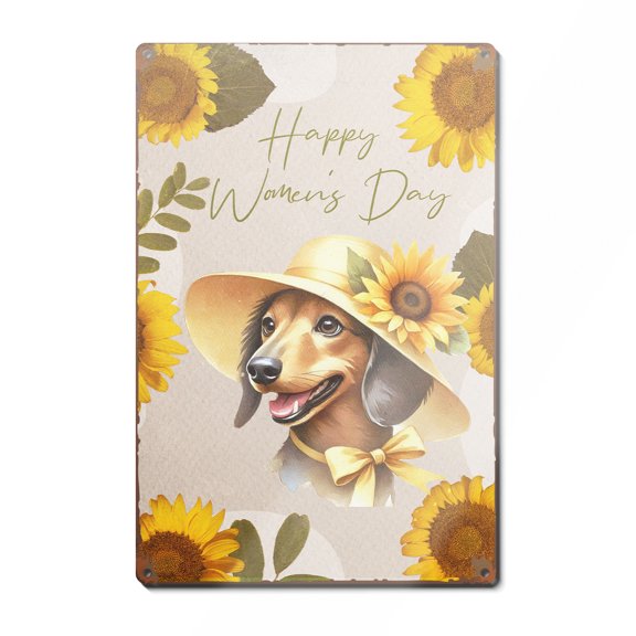 Happy Women's Day Dachshund Sunflower Vintage Proud Mom Vertical Metal Aluminum Sign Wiener Dog Lover Gifts Idea Wall Art Home Decor - 02030