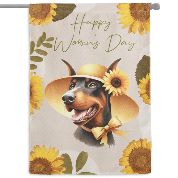 Happy Women's Day Doberman Pinscher Sunflower Vintage Proud Mom House Flag 28x40in Double Sided Doberman Dog Lover Gifts Outdoor Decor - 02030