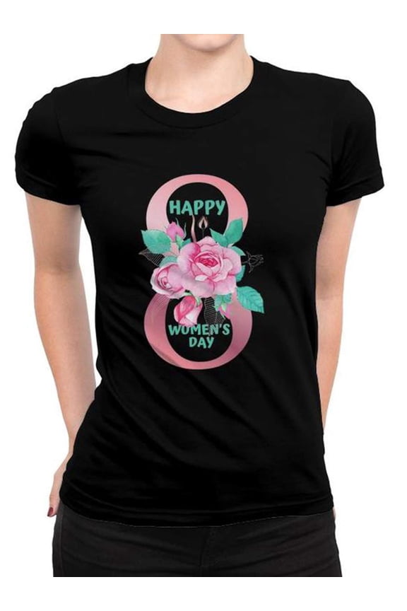 Happy Women's Day Floral Graphic T-Shirt - International Women's Day March 8th Rose Design - Comfortable Short Sleeve Cotton Tee for Women - Empowerment Gift Idea