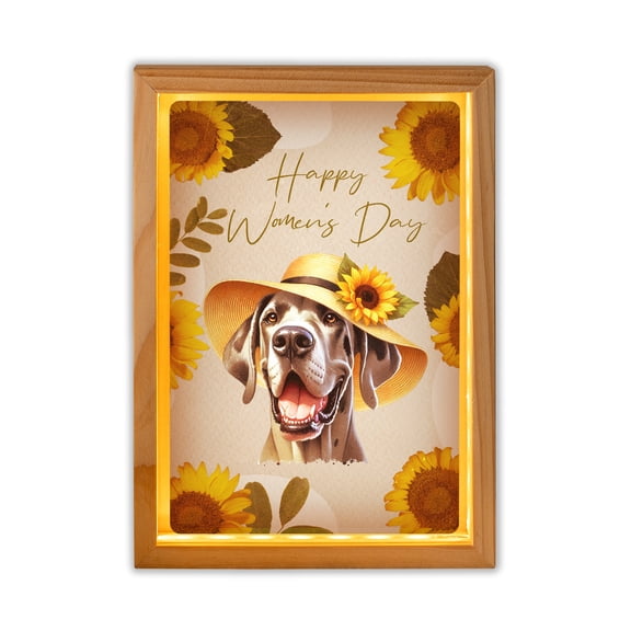 Happy Women's Day Great Dane Sunflower Vintage Proud Mom Acrylic Plaque with Wood Photo Frame Box Danes Dog Lover Gifts Light Box - 02030