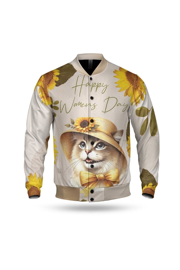 Happy Women's Day Manx Sunflower Vintage Proud Mom All Over Print 3D Baseball Jacket Cat Lover Kitten Owner Gifts Bomber Jacket Softball - 02030