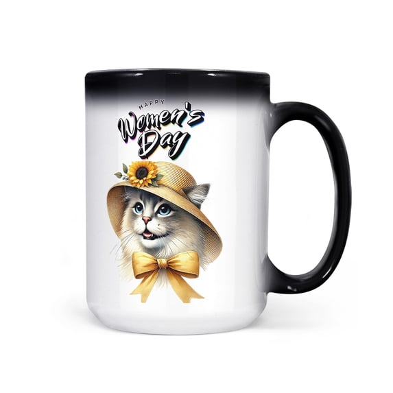 Happy Women's Day Manx Sunflower Vintage Proud Mom Heat Color Changing Mug Cat Lover Kitten Owner Gifts Magic Coffee Mug - 02030
