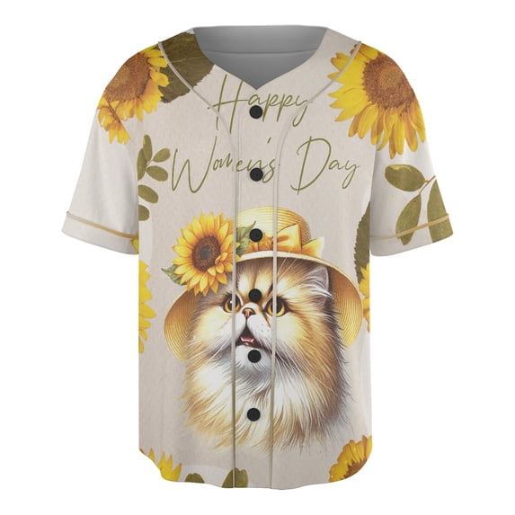 Happy Women's Day Persian Sunflower Vintage Proud Mom All Over Print 3D Baseball Shirt Cat Lover Kitten Owner Gifts Softball Sport - 02030
