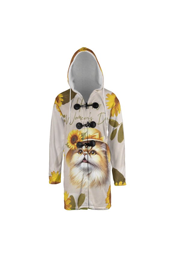Happy Women's Day Persian Sunflower Vintage Proud Mom All Over Print 3D Hooded Duffle Toggle Coat Cat Lover Kitten Owner Gifts - 02030