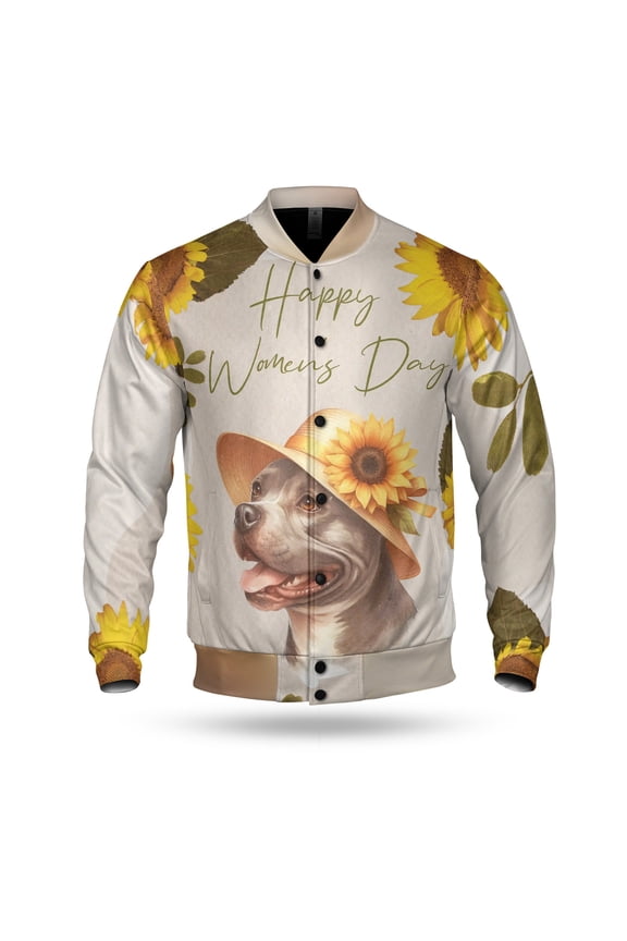 Happy Women's Day Pitbull Sunflower Vintage Proud Mom All Over Print 3D Baseball Jacket Terrier Dog Lover Bomber Jacket Softball - 02030