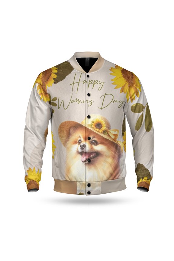 Happy Women's Day Pomeranian Sunflower Vintage Proud Mom All Over Print 3D Baseball Jacket Pom Dog Lover Gifts Bomber Jacket Softball - 02030