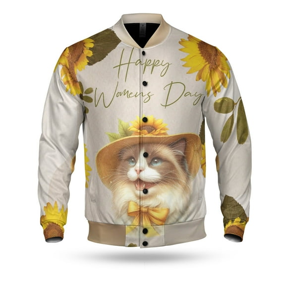 Happy Women's Day Ragdoll Sunflower Vintage Proud Mom All Over Print 3D Baseball Jacket Cat Lover Kitten Owner Gifts Idea Bomber Jacket Softball - 02030