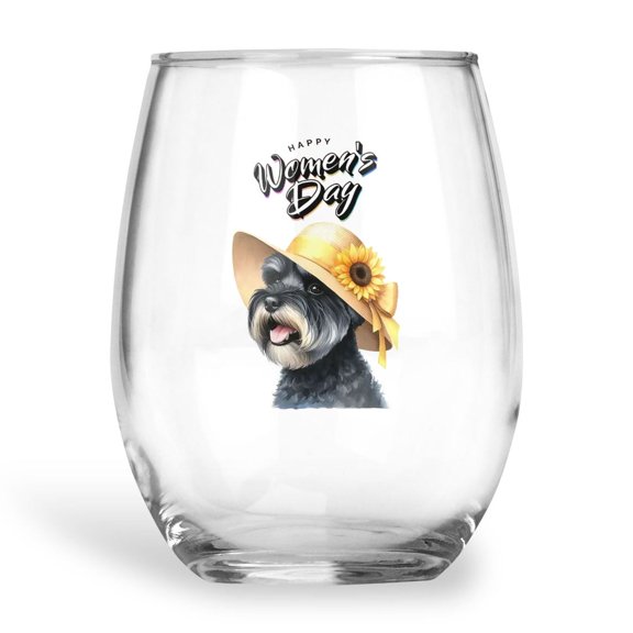 Happy Women's Day Schnauzer Sunflower Vintage Proud Mom 15oz Stemless Wine Glass Mug Miniature Schnauzer Dog Lover Wine Glasses Cup - 02030