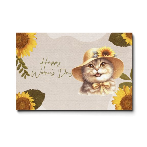 Happy Women's Day Scottish Fold Sunflower Vintage Proud Mom Horizontal Matte Canvas Poster Cat Lover Kitten Owner Gifts Wall Art Home Decor - 02030