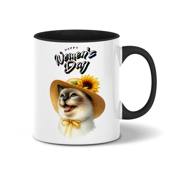 Happy Women's Day Siamese Sunflower Vintage Proud Mom 11oz Accent Two-tone Mug Cat Lover Kitten Owner Gifts Coffee Tea Cup - 02030