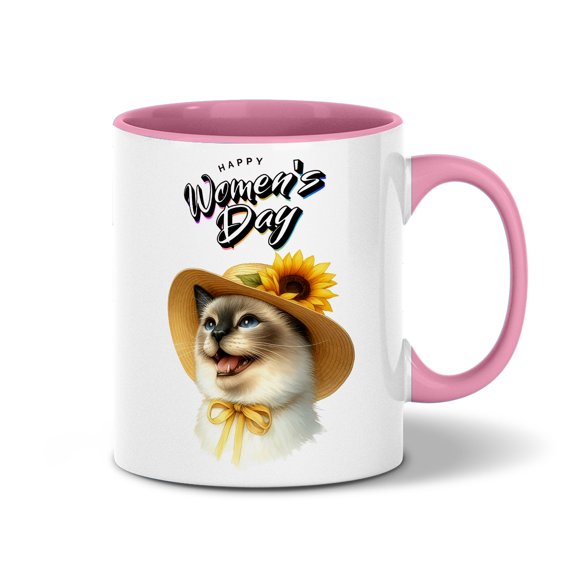 Happy Women's Day Siamese Sunflower Vintage Proud Mom 11oz Accent Two-tone Mug Cat Lover Kitten Owner Gifts Coffee Tea Cup - 02030