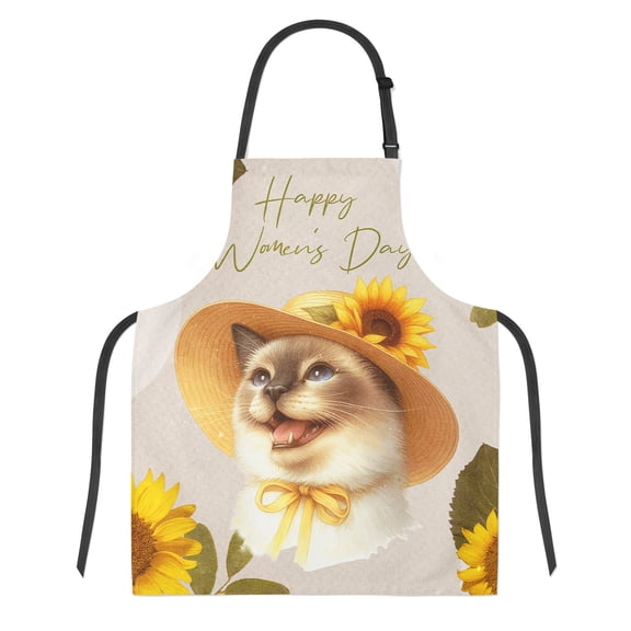 Happy Women's Day Siamese Sunflower Vintage Proud Mom Apron Cat Lover Kitten Owner Gifts for Cooking Grilling Baking Painting Gardening - 02030