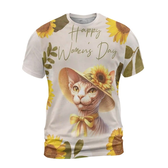 Happy Women's Day Sphynx Sunflower Vintage Proud Mom All Over Print 3D Shirt Unisex Merch Cat Lover Kitten Owner Gifts Idea - 02030