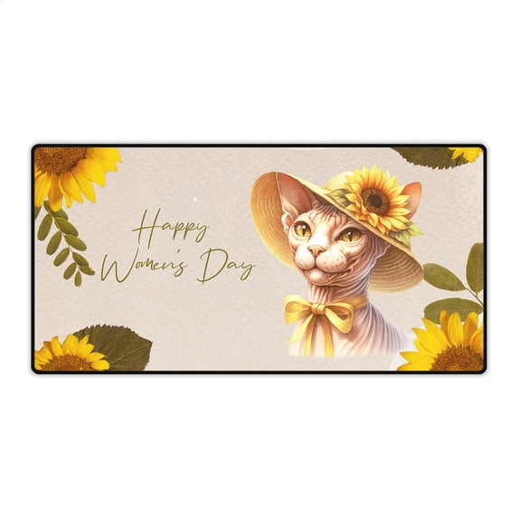 Happy Women's Day Sphynx Sunflower Vintage Proud Mom Desk Mat Full Keyboard Mouse Pad Cat Lover Kitten Owner Gifts Idea Large Mousepad - 02030