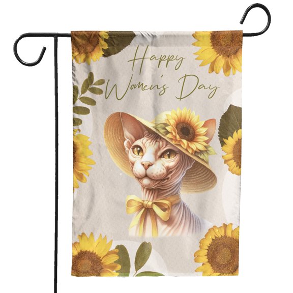 Happy Women's Day Sphynx Sunflower Vintage Proud Mom Garden Flag 12x18in Double Sided Cat Lover Kitten Owner Gifts Idea Outdoor Decor - 02030